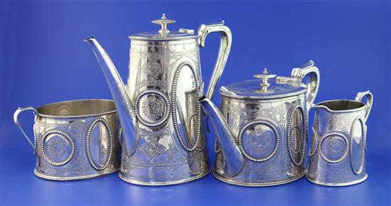 A Victorian four-piece silver tea and coffee service, gross 72.5 oz.